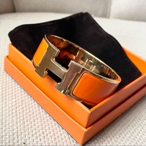 Hermès Clic Clac H Bracelet Original Hermès Orange/Gold Plate Size Pm